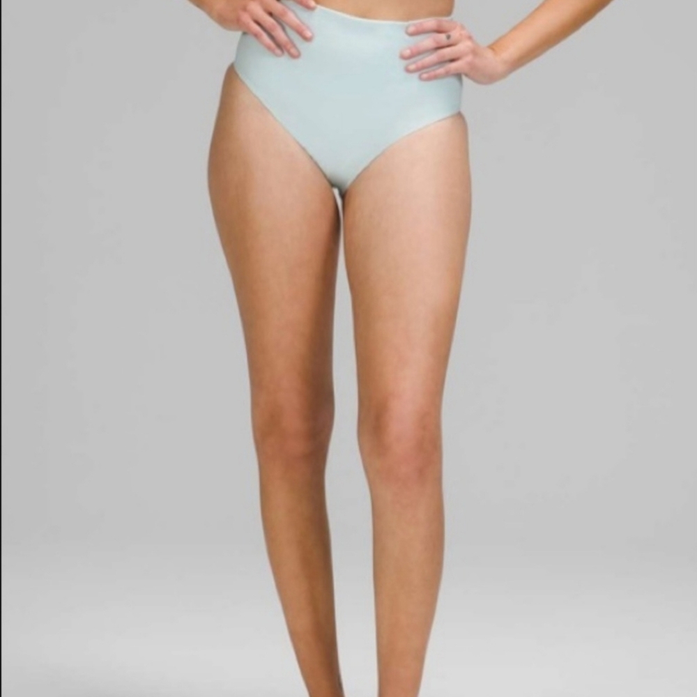 Lululemon Waterside Seersucker High Waist Skimpy Swim Bottom Sheer Blue NWOT XL - Picture 2 of 7